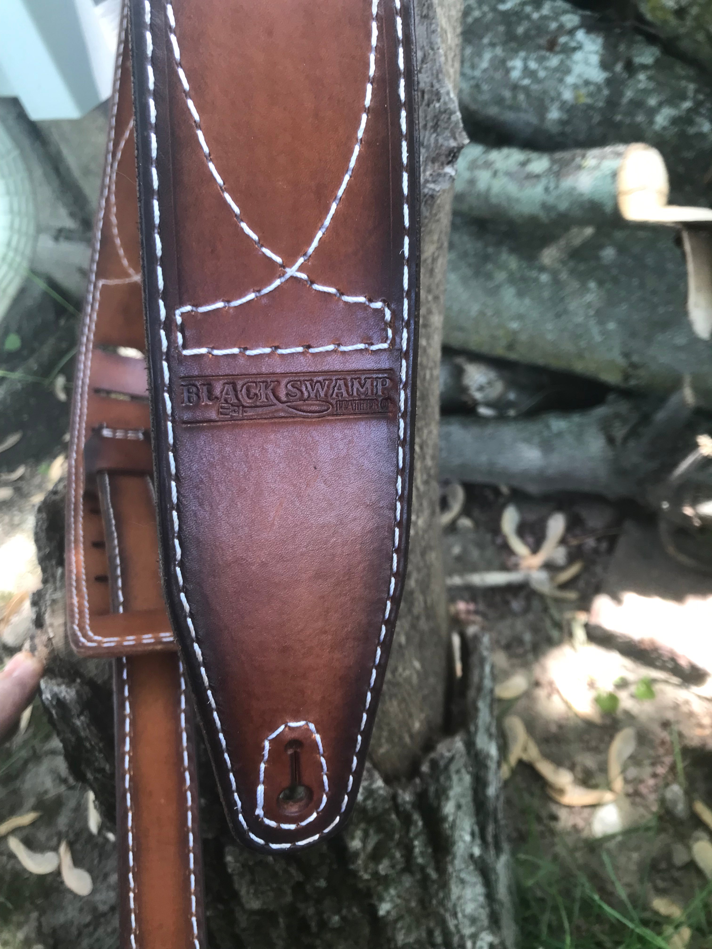 Hand Made Guitar Strap-With Stitching Design/ BROWN