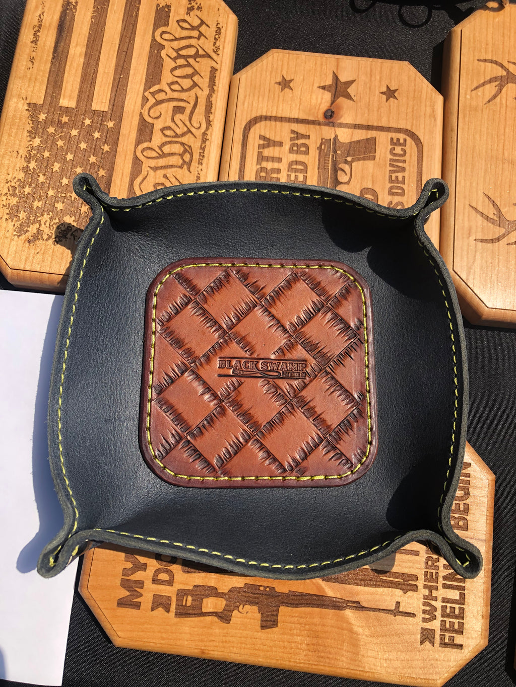 Valet Tray -Blue with NEON GREEN thread (catch all tray)
