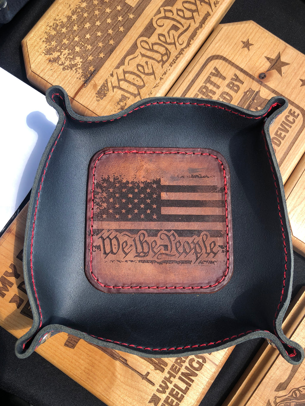 Valet Tray- Blue with RED Thread- We The People design(catch all tray)
