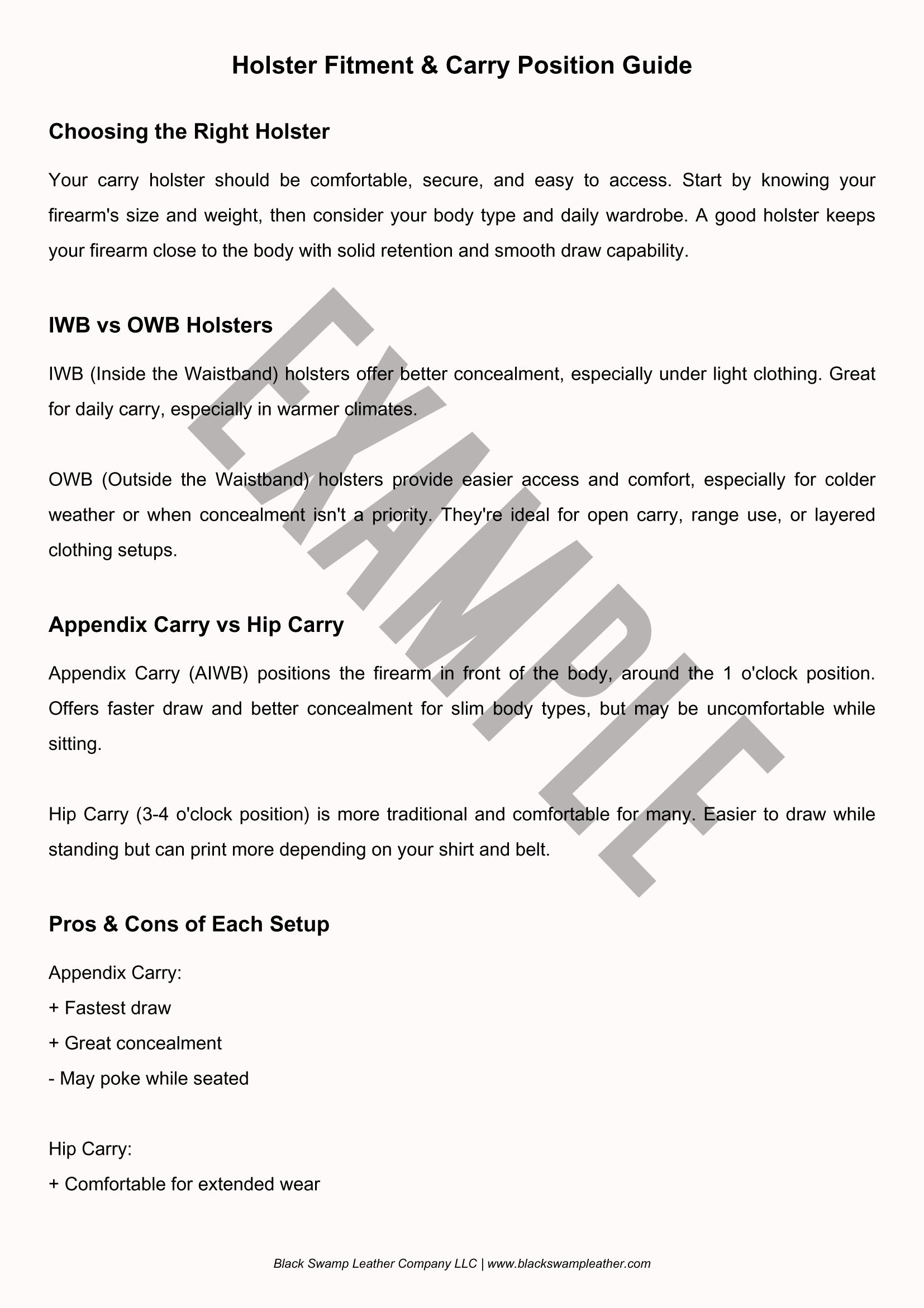 Holster Fitment And Carry Position Guide