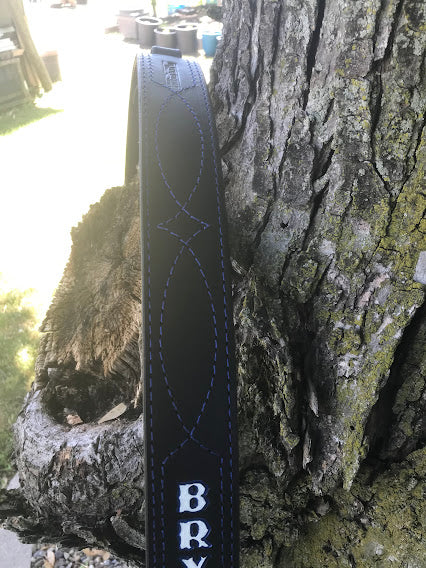 Hand Made Guitar Strap-With Stitching Design/ With Name/ Black