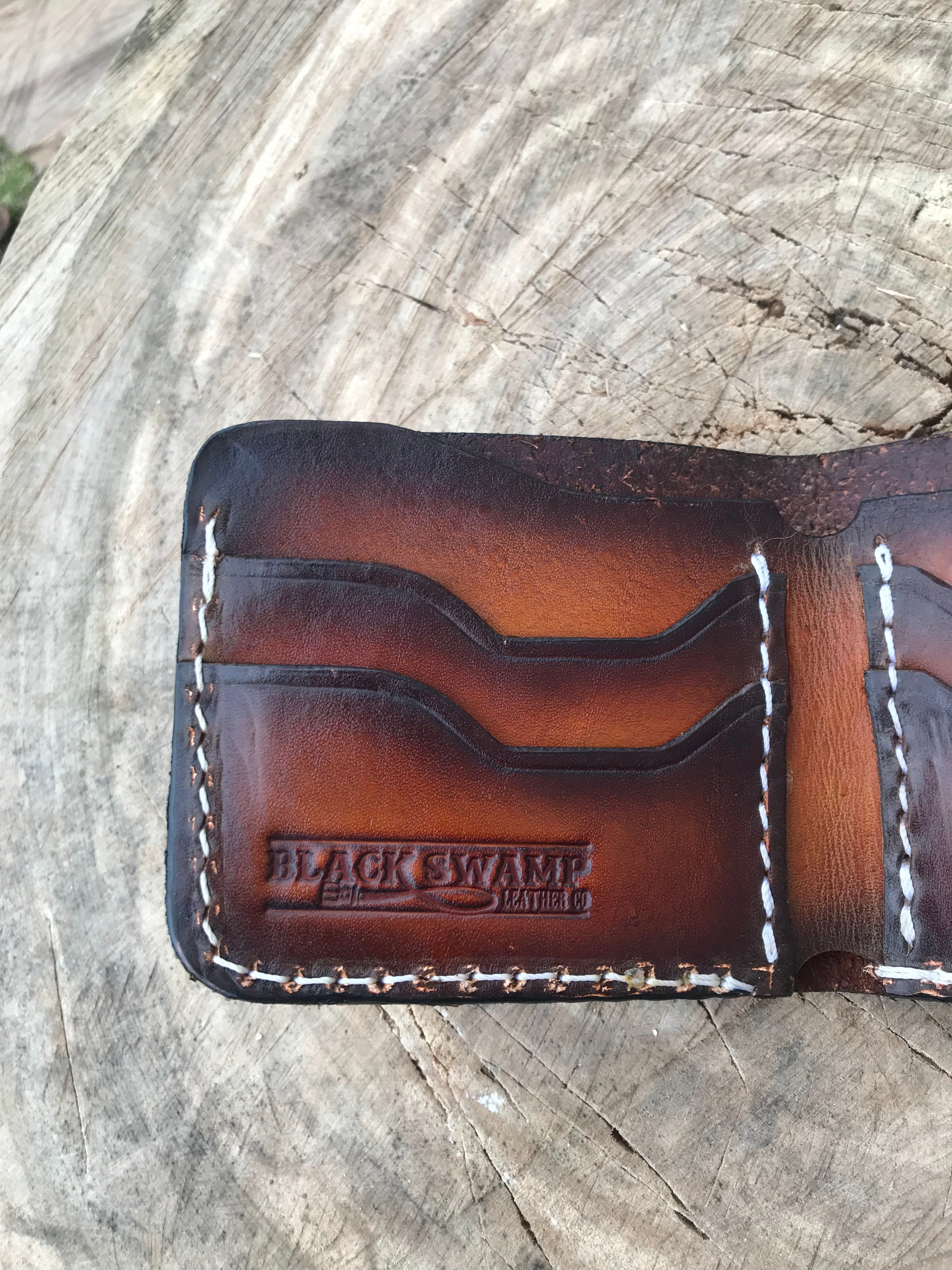 Laser Engraved-Bifold Wallet- Hand dyed Sunburst Color