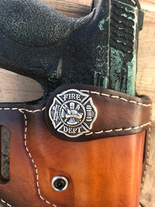 FIRE DEPARTMENT Emblem Style Retention Leather Holster OWB