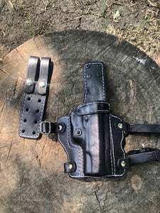 Drop Leg Holster Double Stitched -Black With White Thread- Specifically for a 5" 1911