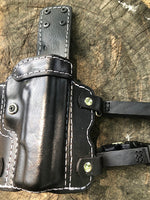 Drop Leg Holster Double Stitched -Black With White Thread- Specifically for a 5" 1911