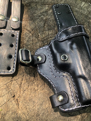 Drop Leg Holster Double Stitched -Black With White Thread- Specifically for a 5" 1911