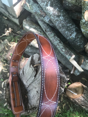 Hand Made Guitar Strap-With Stitching Design/ BROWN