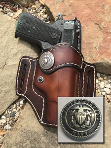 NAVY Emblem Style Retention Leather Holster OWB -BROWN (Locking Leather) - Black Swamp Leather Company