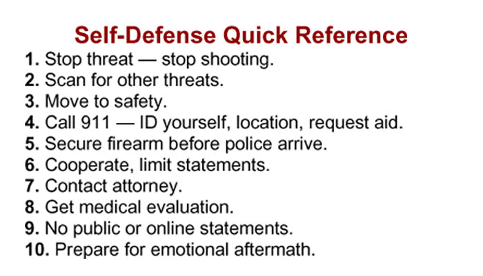 Defensive Shooting Quick Reference Guide- Wallet Card Size
