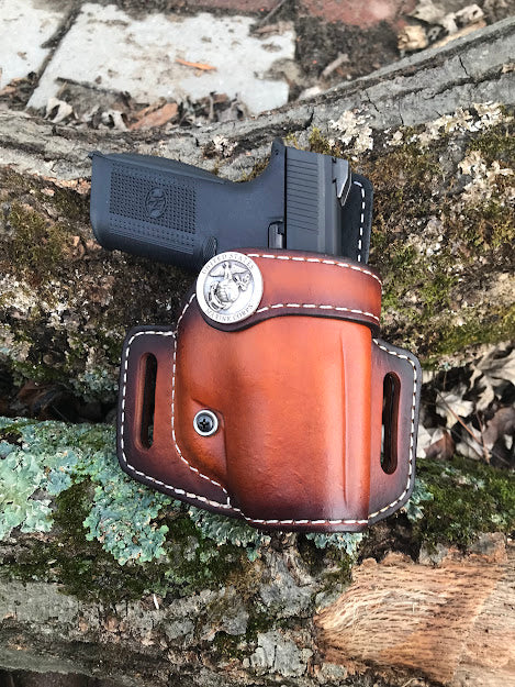 MARINES Emblem Style Retention Leather Holster OWB