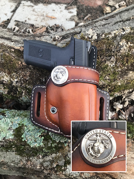 MARINES Emblem Style Retention Leather Holster OWB