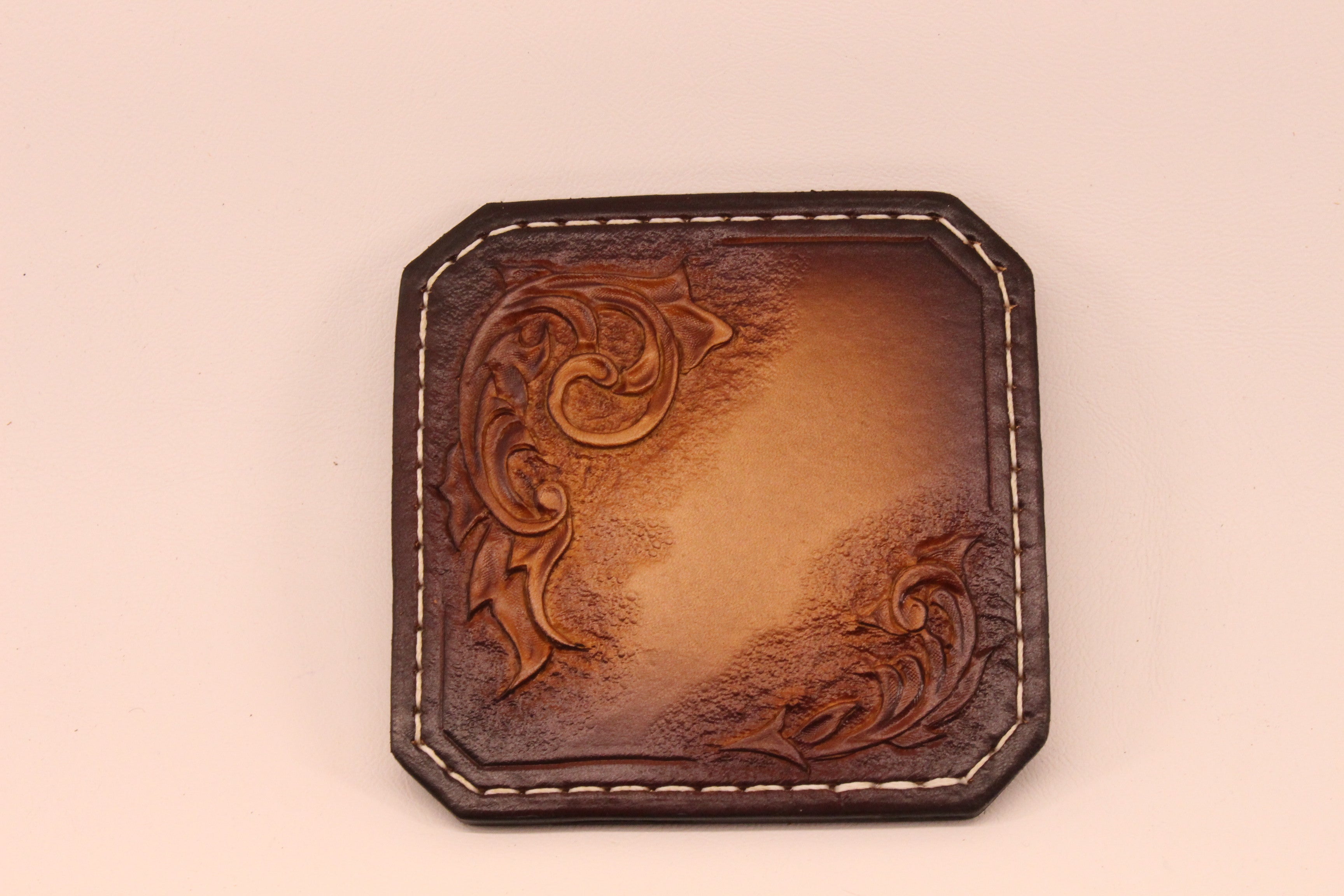 Hand Tooled Drink Coaster Set Of 4/ Brown - Black Swamp Leather Company
