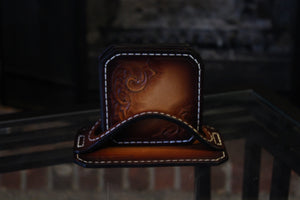 Hand Tooled Drink Coaster Set Of 4/ Brown - Black Swamp Leather Company