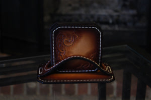 Hand Tooled Drink Coaster Set Of 4/ Brown - Black Swamp Leather Company