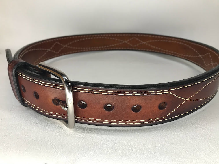 Double Thick- Gun Belt- Design Stitched - Black Swamp Leather Company