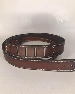 Hand Made Guitar Strap-With Stitching Design - Black Swamp Leather Company