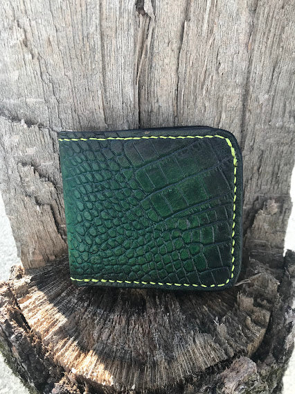 Crocodile Bifold Wallet- Hand dyed- Embossed Veg Tan
