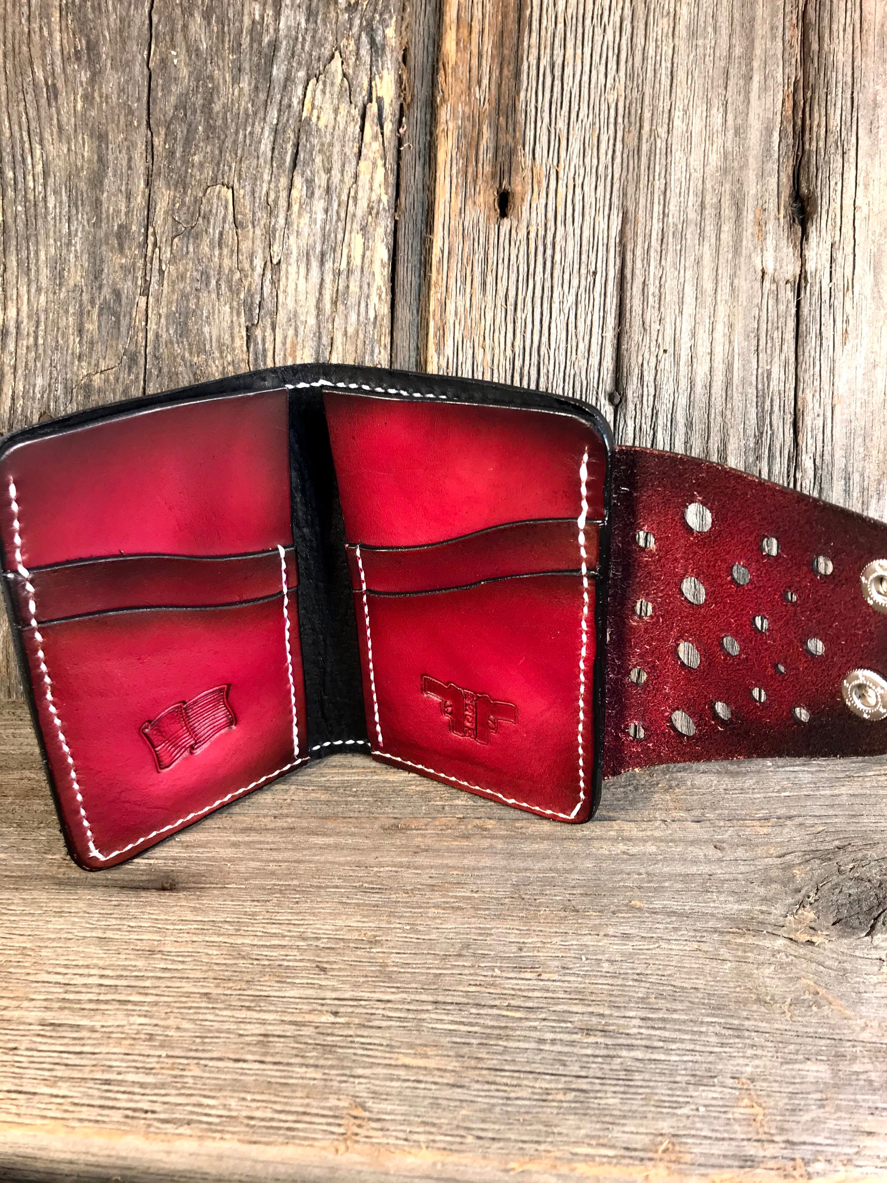 Men's Vertical Wallet With Snap Cover- Hand Dyed - Black Swamp Leather Company