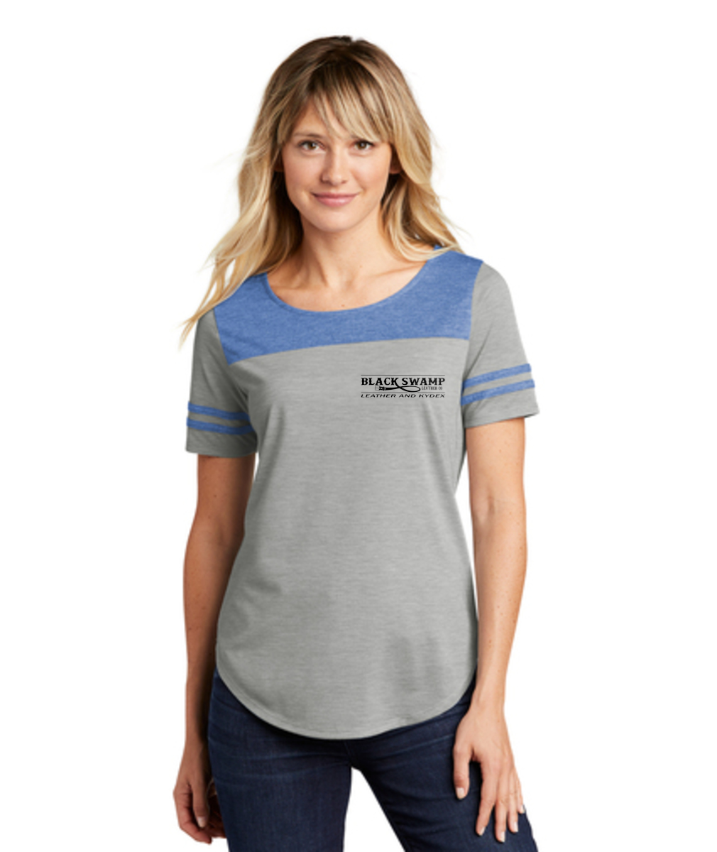 Women's Embroidered Tri-Blend Fan T-Shirt with black thread - Black Swamp Leather Company