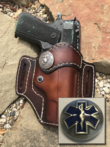 EMT/PARAMEDIC Emblem Style Retention Leather Holster OWB -BROWN (locking Leather) - Black Swamp Leather Company